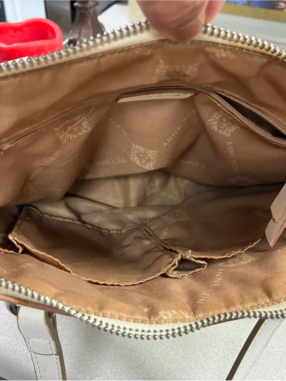 Anne Klein White Croc-Embossed Satchel with Zip Top